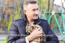 Директор зоопарка Владимир Герасичкин с детенышем пумы