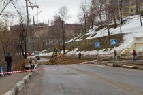 Ликвидация последствий оползня на Зеленском съезде Нижнего Новгорода