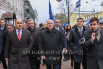 Губернатор Нижегородской области Валерий Шанцев, глава Нижнего Новгорода Олег Сорокин и глава администрации Нижнего Новгорода Олег Кондрашов на Рождественской прогулке