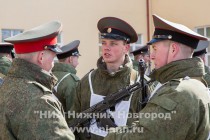 Первая тренировка пешей колонны, участвующей в параде войск Нижегородского гарнизона