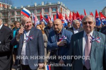 Шествие Первомайской колонны по улице Большая Покровская в Нижнем Новгороде