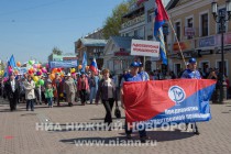Шествие Первомайской колонны по улице Большая Покровская в Нижнем Новгороде