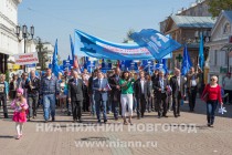 Шествие Первомайской колонны по улице Большая Покровская в Нижнем Новгороде