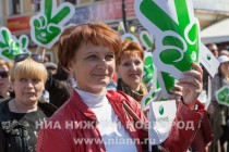 Шествие Первомайской колонны по улице Большая Покровская в Нижнем Новгороде