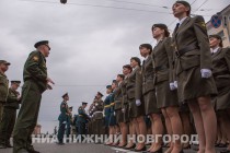 Первая тренировка военного парада на площади Минина и Пожарского в Нижнем Новгороде