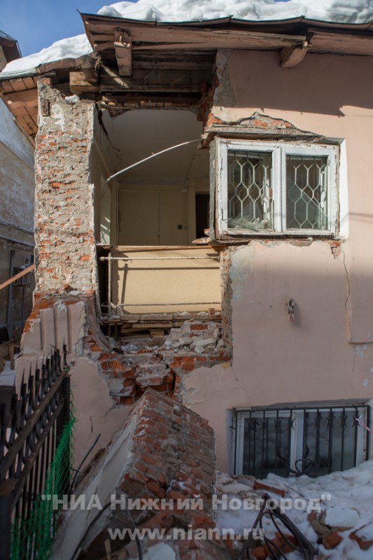 Частичное обрушение стены ОКН регионального значения - особняка по ул. Пискунова, 35 в Нижнем Новгороде произошло 21 февраля