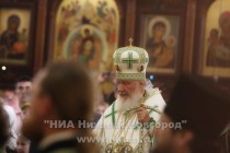 Патриарх Московский и всея Руси Кирилл совершил службу в кафедральном соборе святого Александра Невского в Нижнем Новгороде