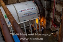 Торжественный пуск тоннелепроходческого комплекса на строительной площадке станции метро Стрелка в Нижнем Новгороде