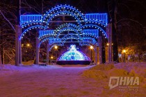 Ночная иллюминация на площади Минина и Пожарского в Нижнем Новгороде