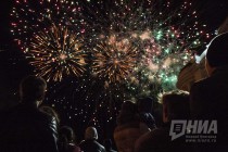 Праздничный фейерверк в День Победы в Нижнем Новгороде