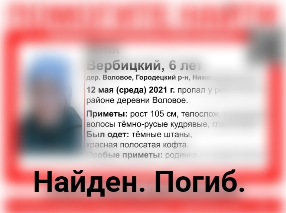 Шестилетний Ваня Вербицкий из Нижегородской области найден погибшим
