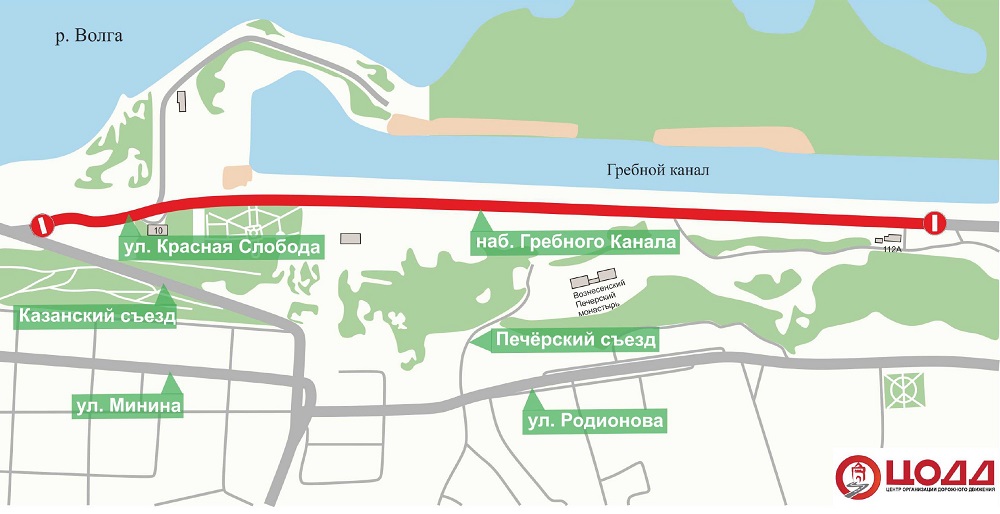 Набережную Гребного канала временно перекроют для транспорта 19 и 21 апреля