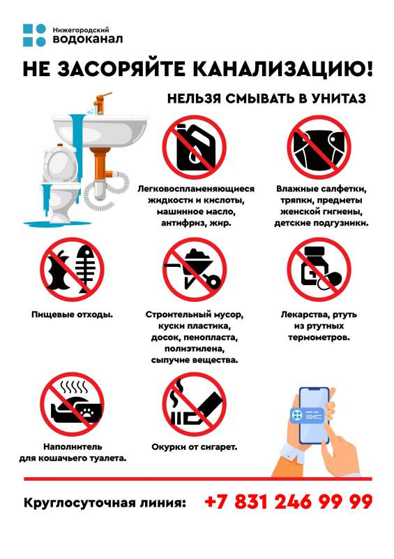 Водоканал:нарушения правил пользования канализацией привели к росту засоров на сетях в Нижнем Новгороде
