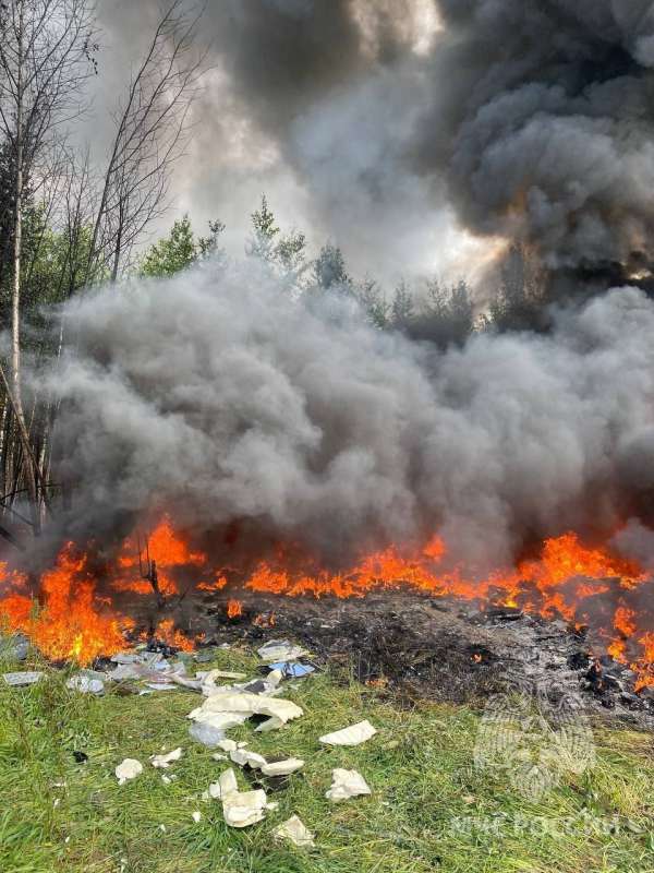 Мусор и покрышки горят у поселка Селекция под Нижним Новгородом