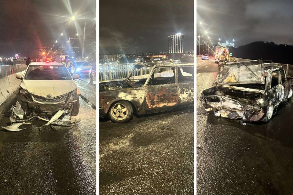 Женщина пострадала в огненном ДТП на Молитовском мосту